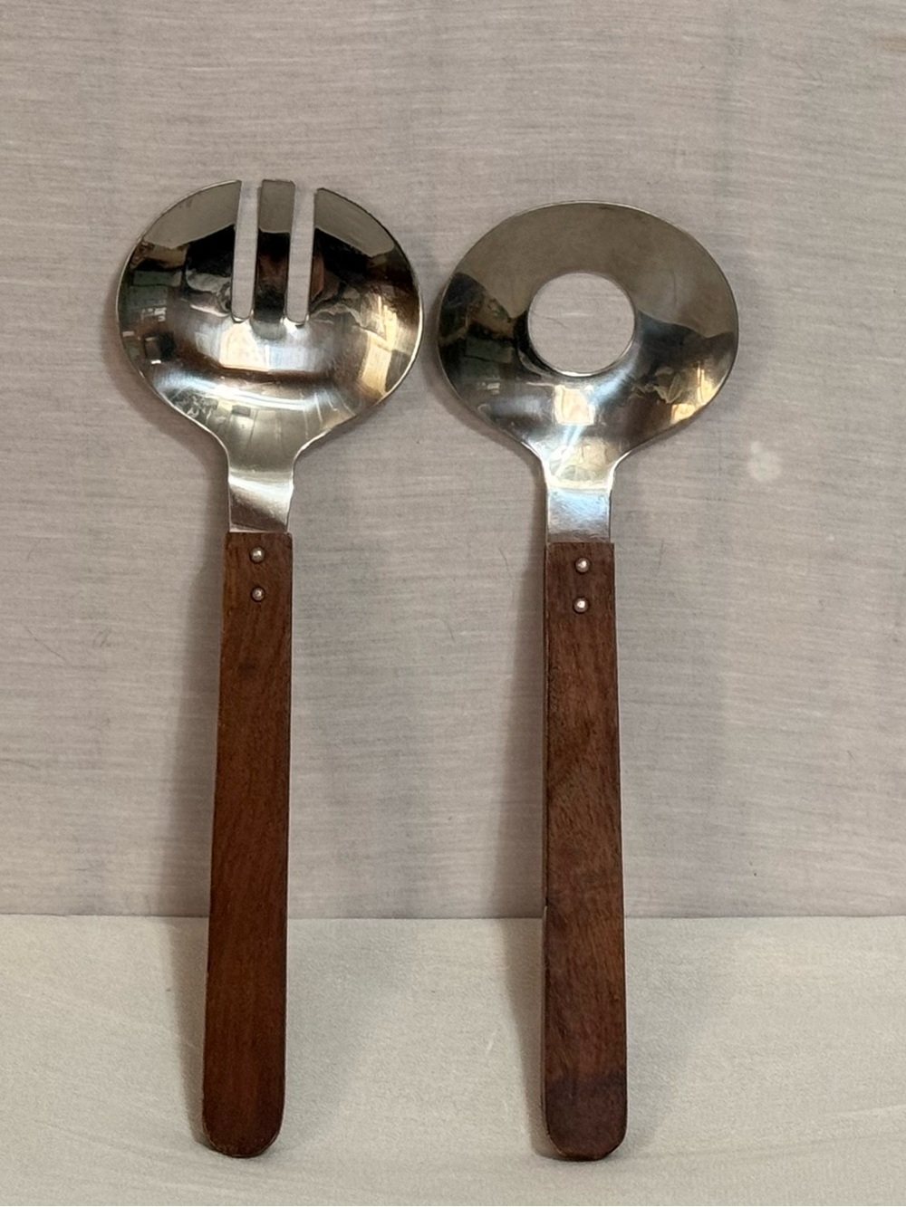 Vintage MCM Wood Handle Salad Serving Utensils